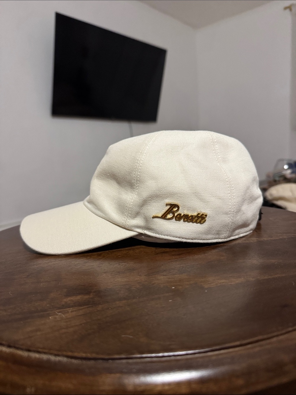 Benetti Official Yacht luxury baseball cap, cream with gold metal label (rare)